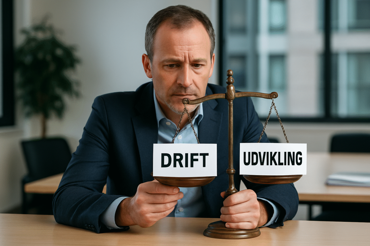 Balancering mellem udvikling og drift.